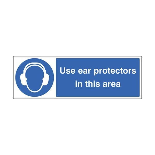 85010K Use ear protectors in this area sign - Quick-Fix with SAV Backing (400x300mm)