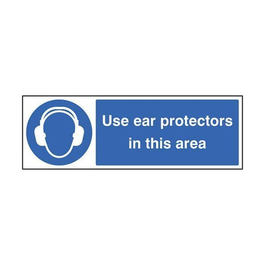 85010K Use ear protectors in this area sign - Quick-Fix with SAV Backing (400x300mm)