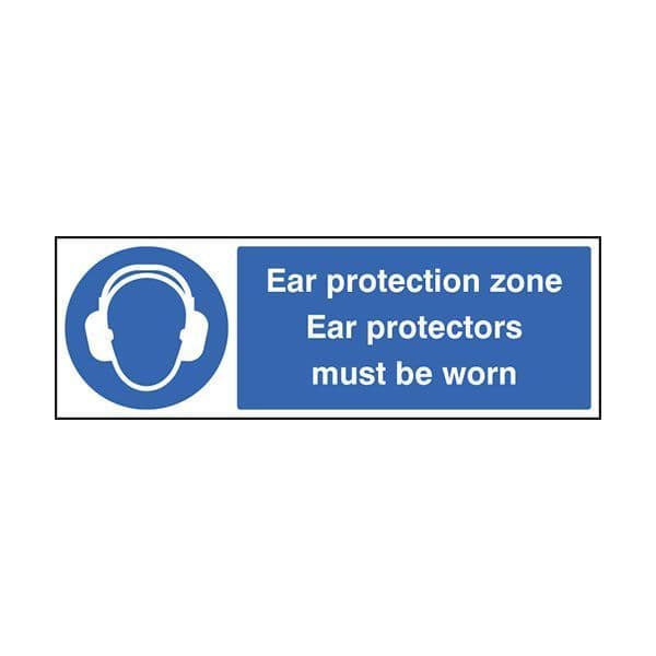 85013M Ear protection zone ear protectors must be worn sign - Quick-Fix with S/A Back (600x200mm)