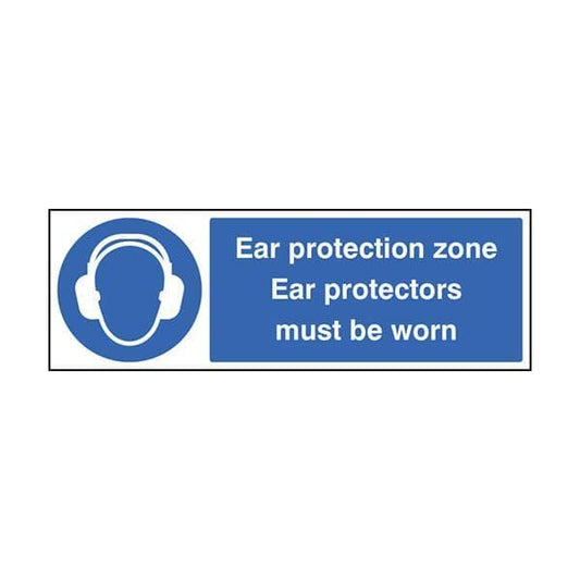 85013M Ear protection zone ear protectors must be worn sign - Quick-Fix with S/A Back (600x200mm)