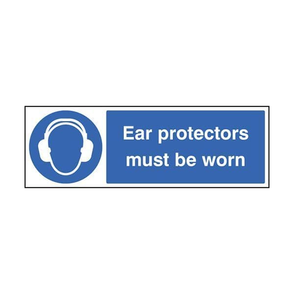 85023G Ear protectors must be worn sign - Quick-Fix with SAV Backing (300x100mm)