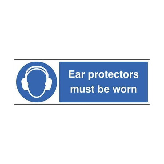 85023M Ear protectors must be worn sign - Quick-Fix with SAV Backing (600x200mm)