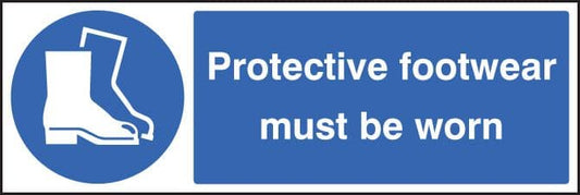 85201G Protective footwear must be worn  (300x100mm) Rigid PVC with SAV Backing Safety Sign