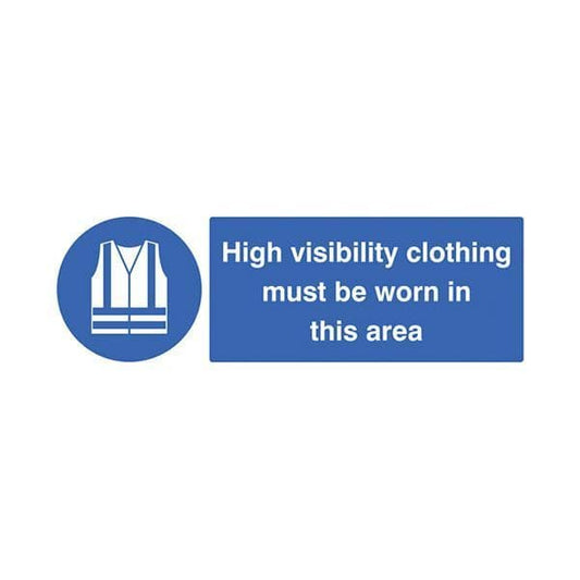 85218G Hi visibility clothing must be worn in this area sign - Quick-Fix with S/A Back (300x100mm)