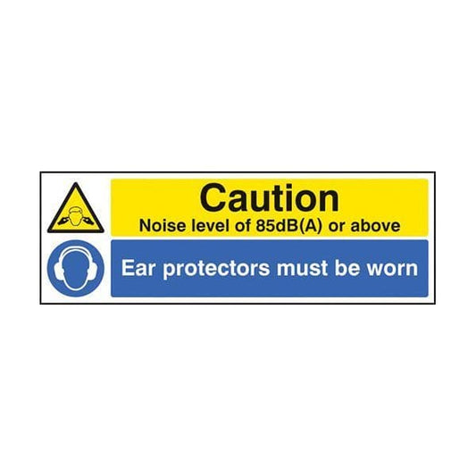 85222G Noise level 85dB(A) ear protectors worn sign - Quick-Fix with SAV Backing (300x100mm)
