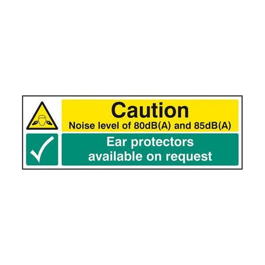 85223G Noise level 80dB(A) & 85DB(A) ear protectors available on request sign-Quick-Fix (300x100mm)