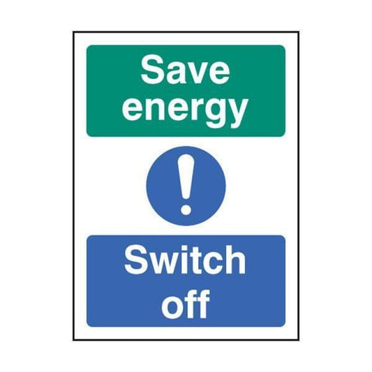 86036A Save energy switch off sign - Quick-Fix with SAV Backing (100x75mm)