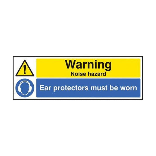 86251G Warning noise hazard ear protection must be worn sign - Quick-Fix with S/A Back (300x100mm)