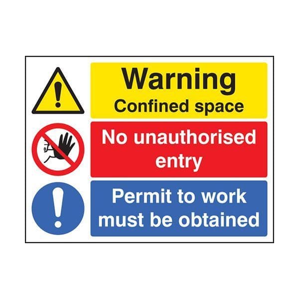 86264K Warning confined space no entry permit to work sign - Quick-Fix with SAV Backing (400x300mm)