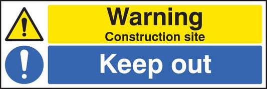 86404P Warning construction site keep out  (600x400mm) Rigid PVC with SAV Backing Safety Sign