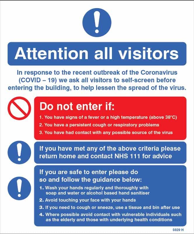 Attention all visitors In response to the recent outbreak... Coronavirus (300x250mm) [Self-Adhesive]