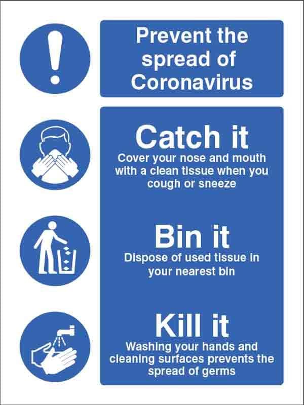 Prevent the spread of coronavirus Catch it cover your nose and mouth etc (200x150mm) [Self-Adhesive]